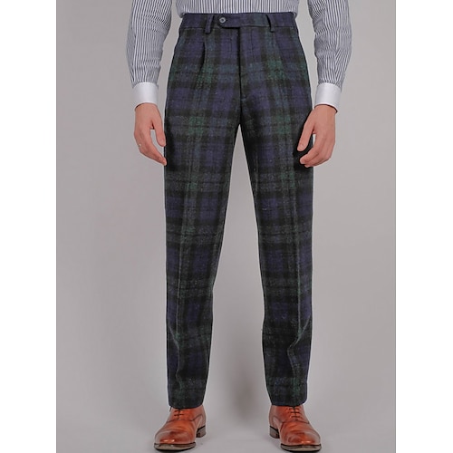 

Men's Dress Pants Trousers Suit Pants Tweed Pants Pocket Plaid Comfort Breathable Outdoor Daily Going out Cotton Blend Fashion Casual Black Blue