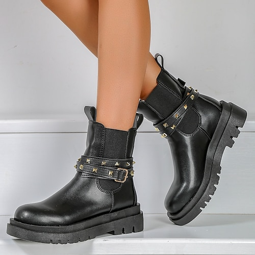 

Damen Stiefel Chelsea-Stiefel Springerstiefel Übergrössen Täglich Stiefeletten Stiefeletten Plattform Blockabsatz Brautkleider schlicht Komfort Minimalismus Kunstleder Schnürsenkel Feste Farbe Schwarz