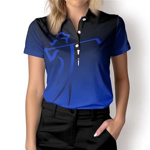 

Femme T-shirt POLO Chemise de golf Polo boutonné Respirable Séchage rapide Evacuation de l'humidité Manche Courte Vêtements de golf Top Standard Dégradé de Couleur Imprimé Eté Tennis Le golf