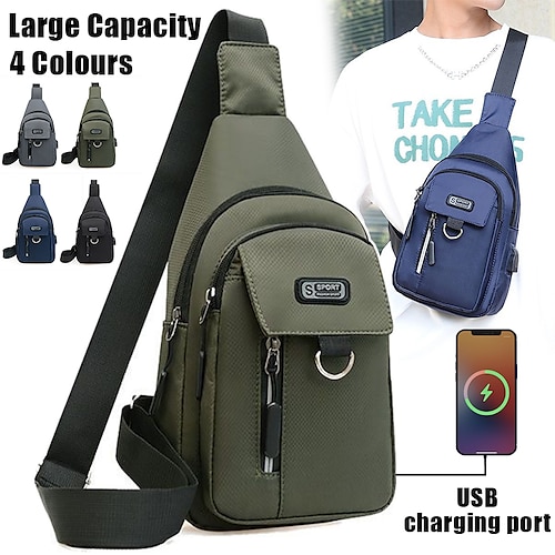 

Men's Crossbody Bag Shoulder Bag Chest Bag Nylon Outdoor Daily Holiday Zipper Large Capacity Waterproof Lightweight Solid Color ArmyGreen Black Blue