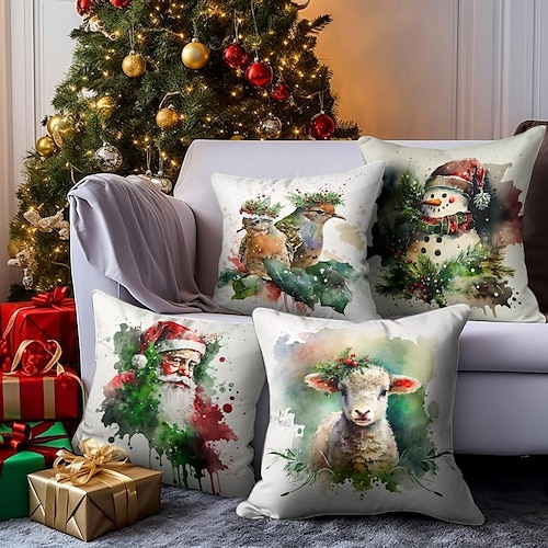 

Weihnachtsdekorationen, doppelseitiger Kissenbezug, 4 Stück, Weihnachtsmann, Schneemann, weich, dekorativ, quadratischer Kissenbezug, Kissenbezug für Schlafzimmer, Wohnzimmer, Sofa, Couch, Stuhl