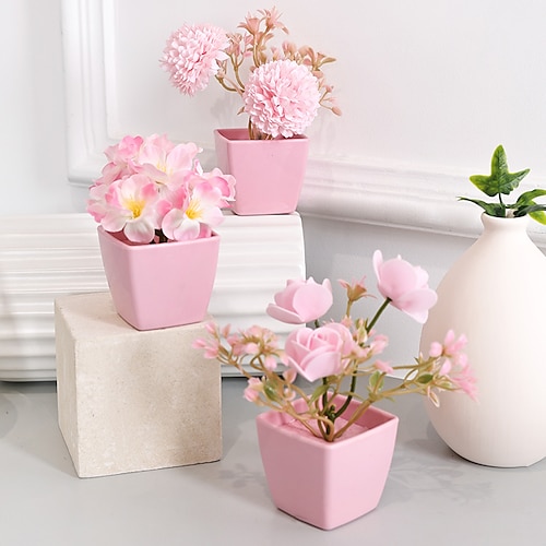 

Mini Pink Small Potted Plant, Artificial Rose, Peach Blossom, Embroidered Ball, Flower, Potted Plant, Suitable For Wedding, Party, Home Decoration, Restaurant, Office Desktop