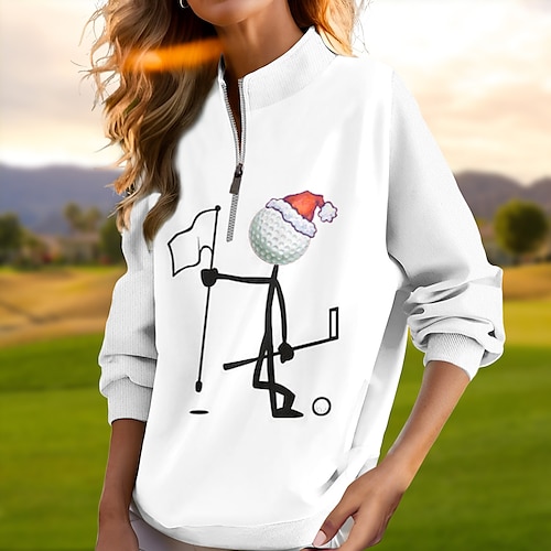 

Damen-Golf-Kapuzenpullover, Weihnachts-Golfpullover, Golf-Sweatshirt, thermisch, warm, atmungsaktiv, feuchtigkeitsableitend, langärmelig, Golf-Oberbekleidung, Oberteil, normale Passform, Seitentaschen, 1/4-Reißverschluss, bedruckt, Frühling, Herbst, Tenni