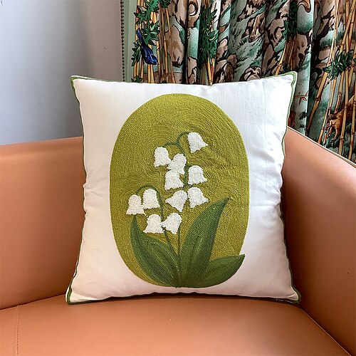 

Funda de almohada con flores de bellwort, funda de cojín bohemia con bordado de lirio de los valles, funda de almohada decorativa de granja para sofá, cama, sala de estar, dormitorio y hogar