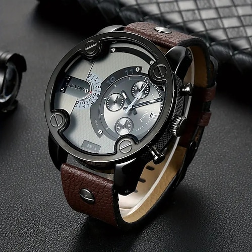 Men s Watch Fashion Casual Large Dial Leather Strap Date Men s