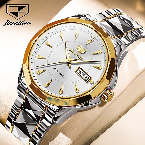 

Jin shi dun relógio mecânico masculino moda minimalista relógio de pulso de negócios automático com corda automática calendário luminoso data semana relógio de aço