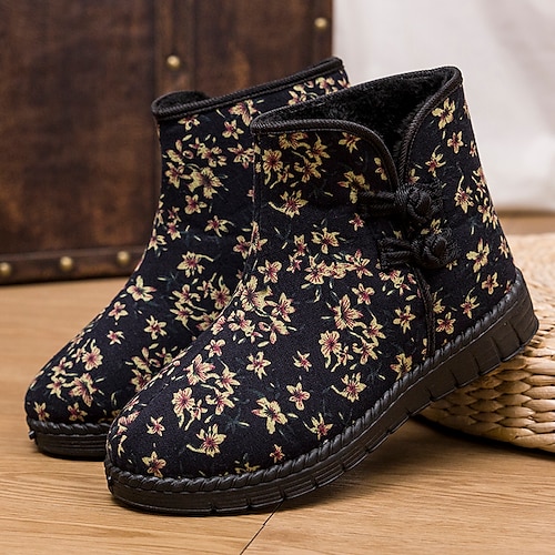 

Mulheres Botas Botas de Neve Botas de inverno Diário Forrada com Fleece Botas Botas Tornozelo Inverno Cadarço Sem Salto Ponta Redonda Felpudo Caminhada Tecido elástico Com Cadarço Bloco de cor Preto