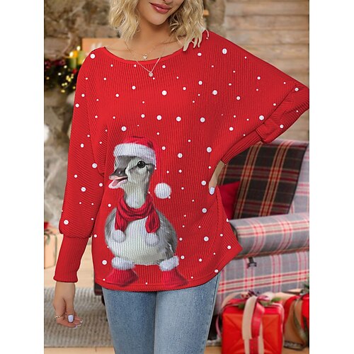 

Women's Ugly Christmas Sweater Pullover Sweater Jumper Crew Neck Ribbed Knit Polyester Knitted Print Fall Winter Regular Outdoor Xmas Holiday Daily Stylish Casual Long Sleeve Animal Santa Claus