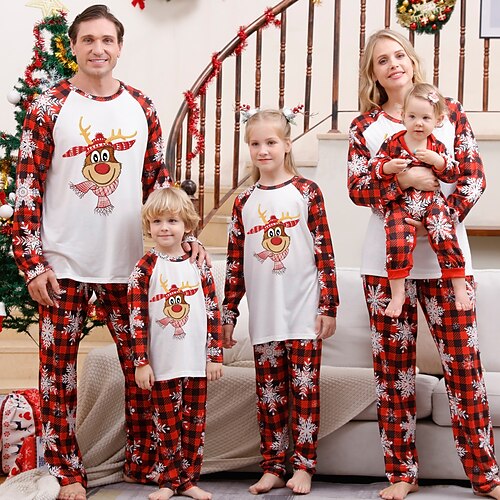 

Famille Noël Pyjamas Graphic Ecole Imprimer Rouge manche longue Tenues maman et moi Actif Tenues assorties