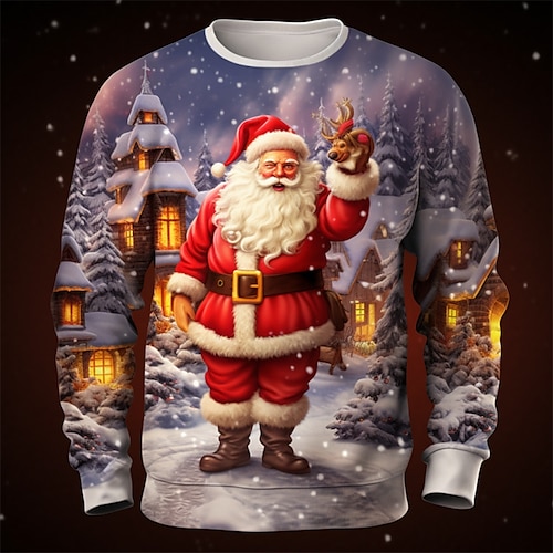 

Graphic Santa Claus Men's Fashion 3D Print Pullover Sweatshirt Christmas Holiday Vacation Sweatshirts Purple Long Sleeve Crew Neck Print Spring & Fall Designer Hoodie Sweatshirt