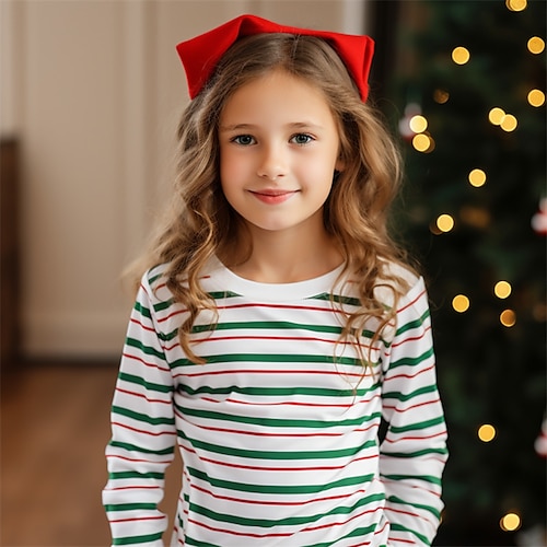 

Noël Fille 3D marinière Tee-shirts Chemise manche longue 3D effet Automne Hiver Actif Mode Le style mignon Polyester Enfants 3-12 ans Col Ras du Cou Extérieur Casual du quotidien Standard