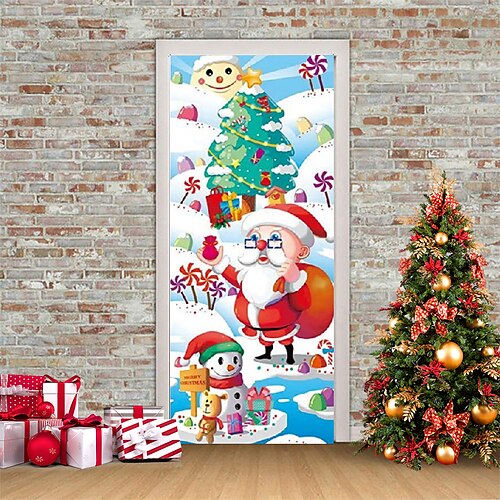 

Weihnachten 3D-Aufkleber, wasserdichte Türaufkleber, Weihnachtstür-Wandbild, selbstklebende Tapete, PVC-Aufkleber, abnehmbarer Wandaufkleber für Heimbüro-Dekoration