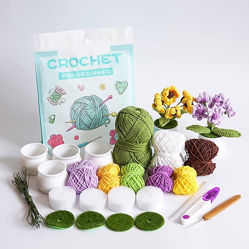 

Beginner Crochet Kit for Adults,4pcs/set Beginner Crochet Learn to Crochet Kit,Crochet Kits, Succulent Plants Crochet Set, Knitting Kit for Beginners