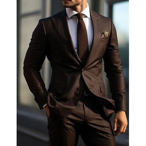 

Black Men's Wedding Suits 2 Piece Solid Colored Slim Fit Single Breasted Two-buttons 2023