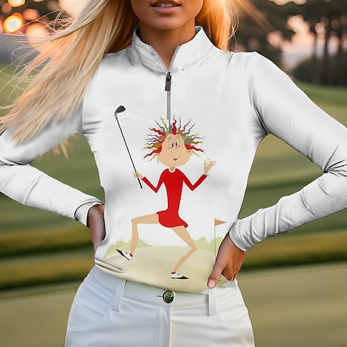 

Femme T-shirt POLO Chemise de golf Respirable Séchage rapide Evacuation de l'humidité manche longue Vêtements de golf Top Standard Zippé Col Montant Imprimé Printemps Automne Tennis Le golf Pickleball