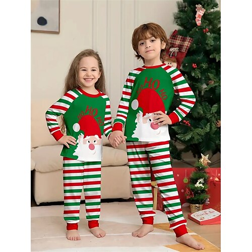 

Papá Noel Reno Pijamas de Navidad familiares Vestimenta Nocturna Chico Chica Trajes a juego para la familia Navidad Año Nuevo Nochebuena Niños Ropa de casa Poliéster Cima Pantalones