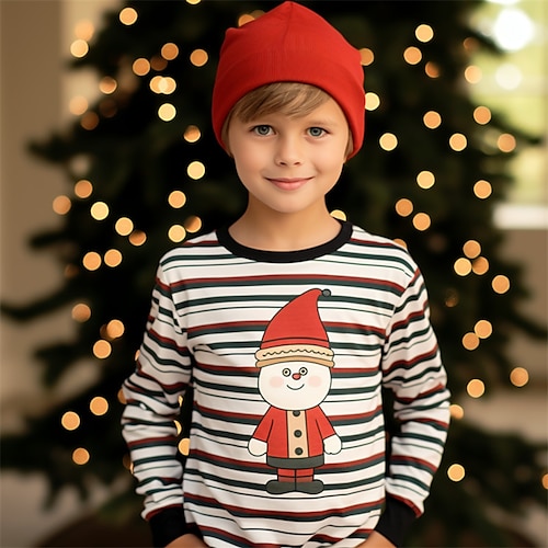 

Natal meninos 3d papai noel listra camiseta manga longa impressão 3d outono inverno esportes moda streetwear poliéster crianças 3-12 anos gola redonda ao ar livre casual diário ajuste regular