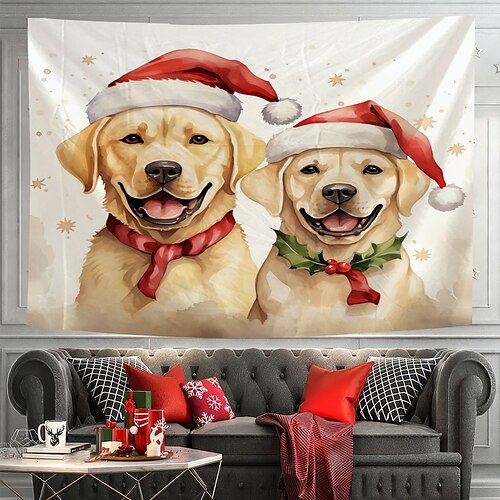 

Dog Christmas Hanging Tapestry Wall Art Large Tapestry Mural Decor Photograph Backdrop Blanket Curtain Home Bedroom Living Room Decoration