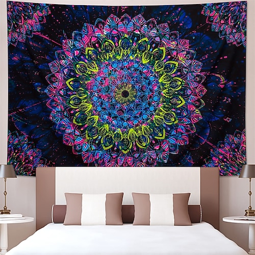 

Mandala-Bohemien-Schwarzlicht-Wandteppich, UV-reaktives Leuchten im Dunkeln, Boho-Trippy-Misty-Hängeteppich, Wandkunst-Wandbild für Wohnzimmer und Schlafzimmer