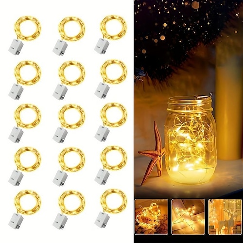 

Lámpara de cuento de hadas de 15 piezas, cadena de luces con pilas, mini cadena de luces LED de 7 pies y 20 luces, luz de estrella de luciérnaga de alambre plateado impermeable, dormitorio de