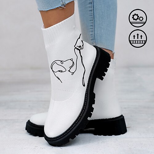 

Botas tipo calcetín de punto con mosca, suaves y cómodas, con estampado gráfico de arte lineal de cachorro lindo para mujer