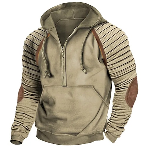 

Homens Moletom Quarter Zipper Hoodie Pit Strip Marron Com Capuz Bloco de cor Desportos e Ar livre Diário Feriado Vintage Legal Casual Primavera Outono Roupa Moletons Moletons