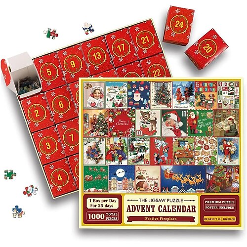 

Puzzle Weihnachtspuzzle Adventskalender 1000 Teile für Erwachsene, Feiertagspuzzle Adventskalender 2023, Winterpuzzle für Erwachsene 1000 Teile