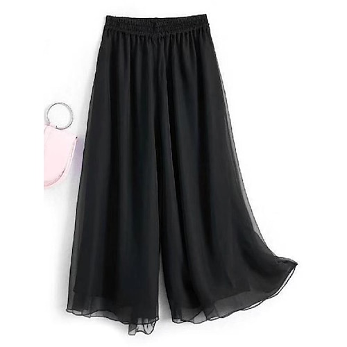  Femmes Jambe large Pantalons Vacances Streetwear Léger Longueur complète Taille haute Uni Taille Élastique Coupe haute Respirabilité Confortable Micro-Élastique Extérieur Fête Tenue quotidienne Noir