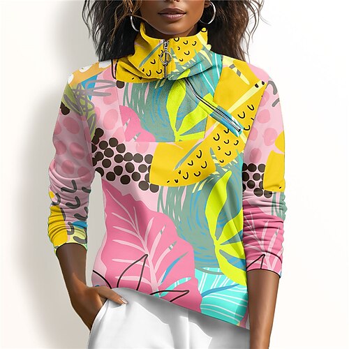 

Femme Sweat à capuche de golf Pull de golf Sweat Golf Chaud Respirable Evacuation de l'humidité manche longue Vêtements d'extérieur de golf Top Standard 1/4 Zip Col Montant Imprimé Printemps Automne