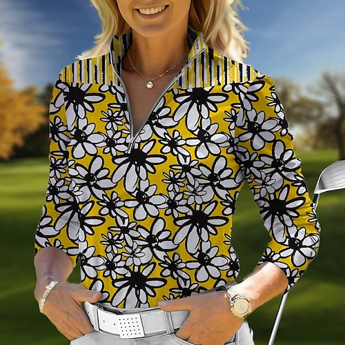 

Mujer Camisas de polo Camiseta de golf Transpirable Secado rápido Dispersor de humedad Manga Larga Ropa de golf ropa de golf Ajuste regular Cremallera Cuello alto Floral Primavera Otoño Tenis Golf