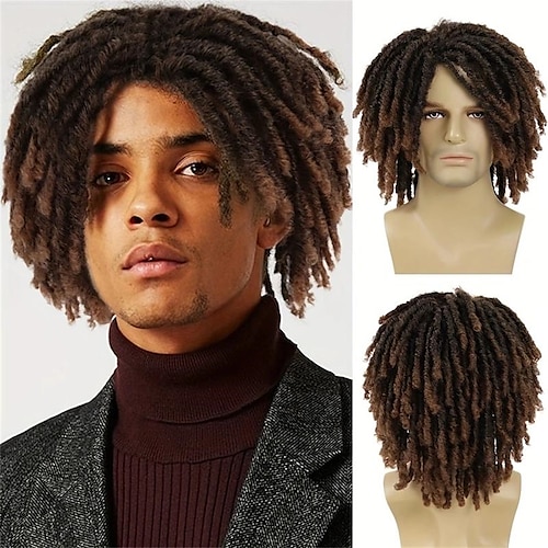 

1pc hommes synthétique courte perruque tressée, afro bob ombre brun crochet torsion cheveux dreadlocks perruque