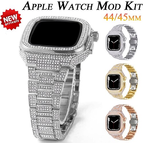 

1 paquet Bracelet Sport Compatible avec Bracelet Apple Watch 44 mm 45 mm avec étui Paillettes Cristal Acier Inoxydable Bracelet de remplacement pour iwatch Series 8 7