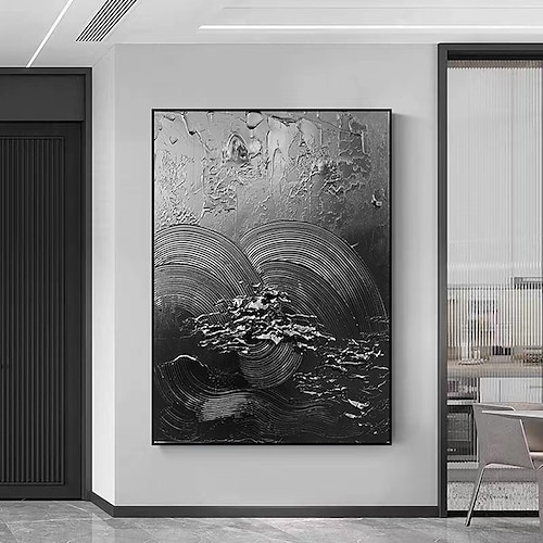  Handgefertigtes, rein schwarzes Strukturgemälde, handgemaltes Ölgemälde, Wandkunst, großes Gemälde, Spachtel, abstraktes Gemälde, handgemalte Acrylgemälde, Dekor, gerollte Leinwand
