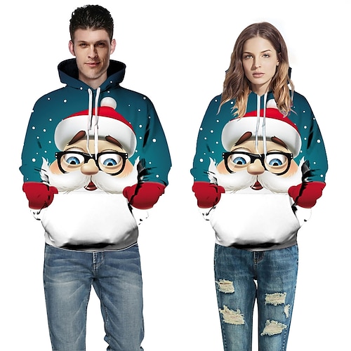 

Papai Noel Camisola de natal Moletom Pullover Imprimir Bolso frontal Arte Gráfica Moletom Para Homens Mulheres Unisexo Adulto Impressão 3D 100% Poliéster Festa