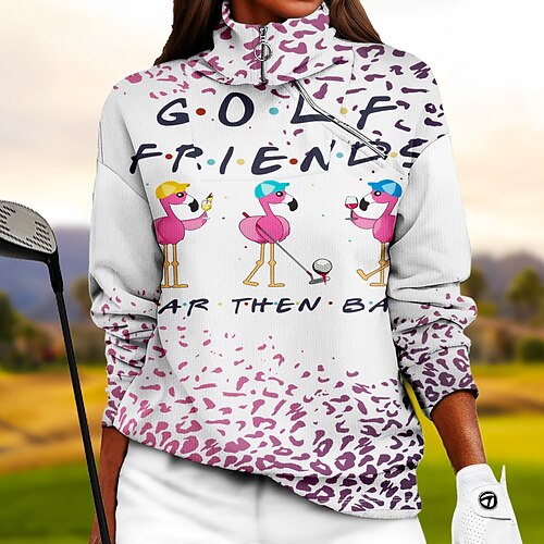 

Women's Golf Hoodie Golf Pullover Golf Sweatshirt Thermal Warm Breathable Moisture Wicking Long Sleeve Golf Outerwear Top Regular Fit 1/4 Zip Stand Collar Printed Spring Autumn Tennis Golf Pickleball
