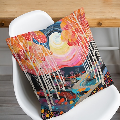 

Funda de almohada de doble cara con paisaje colorido, 1 pieza, funda de cojín cuadrada decorativa suave, funda de almohada para dormitorio, sala de estar, sofá, silla