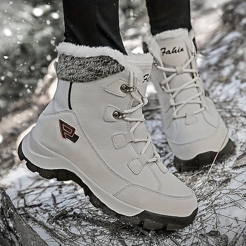 

Men's Women's Boots Snow Boots Plus Size Daily Fleece Lined Booties Ankle Boots Flat Heel Round Toe Casual Comfort Hiking Elastic Fabric Zipper Color Block Black Gray