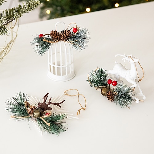 

Aguja de pino de Navidad, piñón, cabeza de ciervo, colgante decorativo, signo de letra de árbol de Navidad, jaula de pájaros de alce, colgante en forma de bola de Navidad