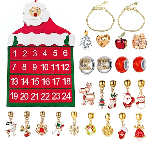 

Calendario de Adviento de Navidad 2023, kit de fabricación de pulseras de cuenta regresiva, regalo de Navidad, 24 días, cuentas y pulseras con dijes diy para niñas, mujeres y niños