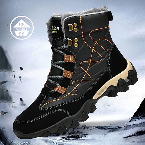 

Men's Boots Snow Boots Hiking Boots Winter Shoes Trekking Shoes Fleece lined Casual Outdoor Daily Cloth Warm Breathable Comfortable Lace-up Black Brown Color Block Fall Winter