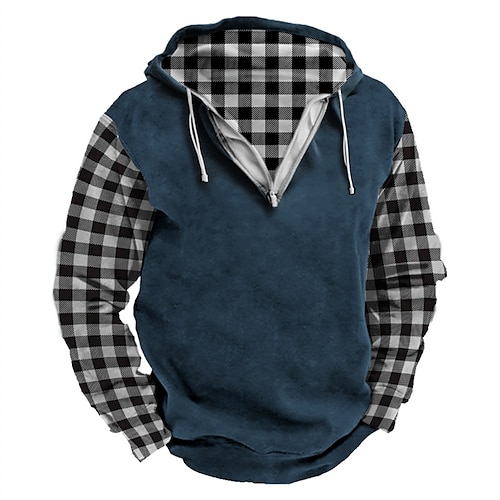 

Hombre Sudadera Sudadera con capucha y cremallera de un cuarto Vino Azul Marino Verde Trébol Gris Con Capucha Plaid Retazos Deporte Diario Festivos Ropa de calle Fresco Casual Primavera Otoño Ropa