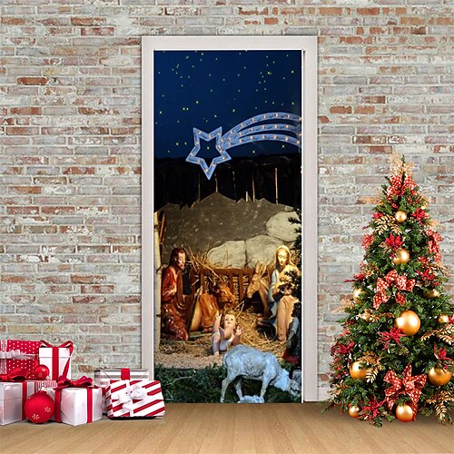 

Christmas 3D Stickers Waterproof Door Stickers Xmas Door Mural Peel Self Adhesive Wallpaper PVC Sticker Removable Wall Decal for Home Office Decoration