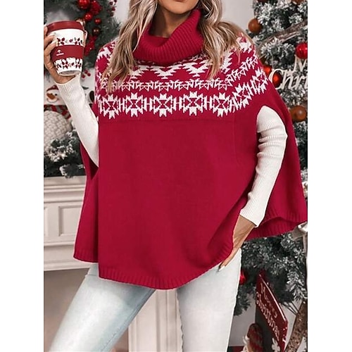 

Damen Hässlicher Weihnachtspullover Hässlicher Pullover Weihnachtspullover Rollkragen Gerippt Stricken Polyester Strick Bedruckt Herbst Winter Standard Outdoor Weihnachten Täglich Stilvoll