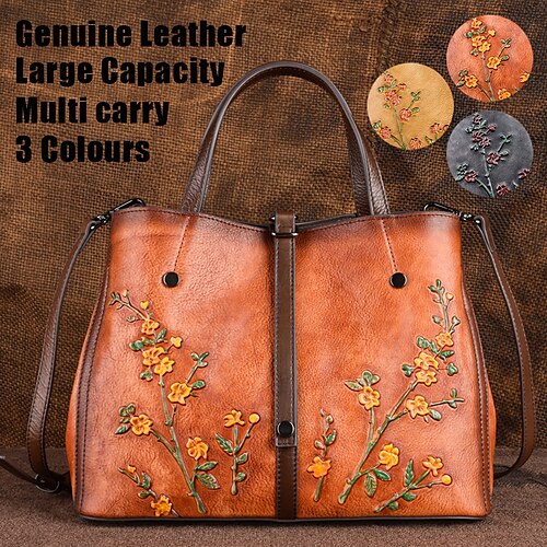 

Damen Handtasche Umhängetasche Schultertasche Boston-Tasche Leder Party Täglich Festtage Reißverschluss Geprägt Hohe Kapazität Langlebig Multi-Carry Feste Farbe Blume Folk Retro schwarz Retro Brown