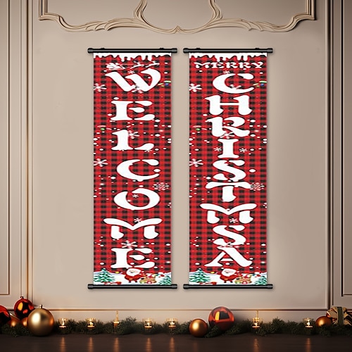 

1 Stück Weihnachtsposter mit Kleiderbügeln, Innenhof, Willkommen Weihnachten, Wandkunst, Leinwand, Poster, Kunst für Zuhause, Wohnzimmer, Dekoration, Wandkunst, Dekor