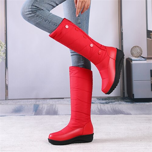 

Mujer Botas Botas con plataforma Botas de nieve Tallas Grandes Diario Botas hasta la rodilla Invierno Tacón Plano Tacón Cuña Dedo redondo Felpa Casual Confort PU Mocasín Color sólido Negro Blanco Rojo