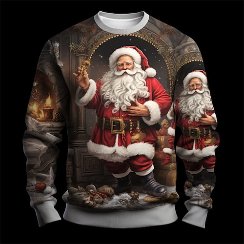 

Graphic Santa Claus Men's Fashion 3D Print Pullover Sweatshirt Christmas Holiday Vacation Sweatshirts Brown Long Sleeve Crew Neck Print Spring & Fall Designer Hoodie Sweatshirt