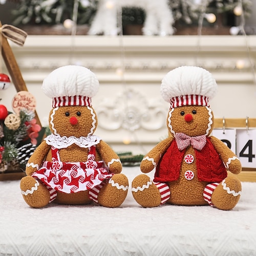 

Meia stuffers para crianças decorações de natal dos desenhos animados postura sentada grande homem de gengibre casal boneca decoração mesa adereços