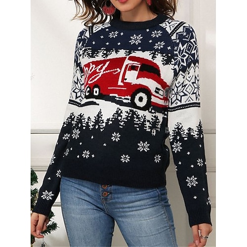 

Damen Hässlicher Weihnachtspullover Pullover Weihnachtspullover Rundhalsausschnitt Gerippt Stricken Acryl Strick Herbst Winter Standard Outdoor Weihnachten Täglich Modisch Brautkleider schlicht Weich