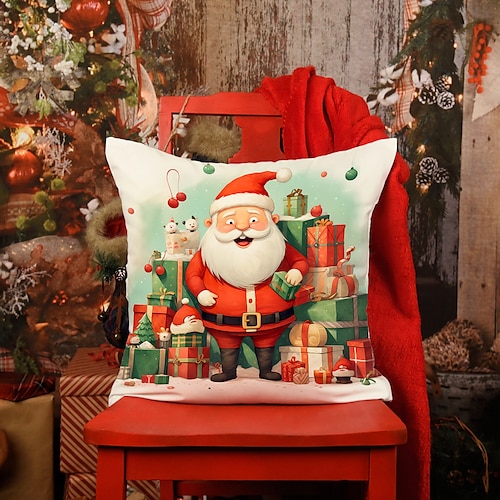 

Regalo de Navidad, funda de almohada de doble cara de Papá Noel, 1 pieza, funda de cojín cuadrada decorativa suave, funda de almohada para dormitorio, sala de estar, sofá, silla